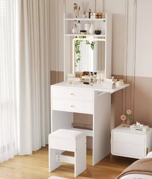 Kleine Make-uptafel met Verstelbare LED-Verlichting en Opklapbaar Tafelblad