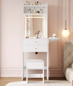 Kleine Make-uptafel met Verstelbare LED-Verlichting en Opklapbaar Tafelblad