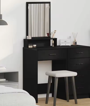 Elegante Make-up Kaptafel van Zwart Eikenhout met Spiegel en Lade