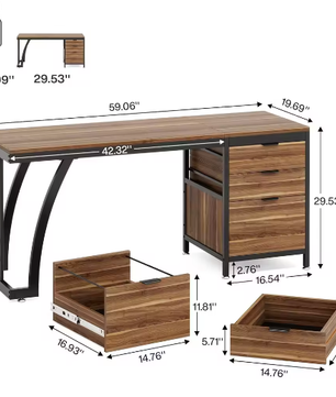 Kaptafel met 3 Lades en Omkeerbaar Ontwerp, Industrieel