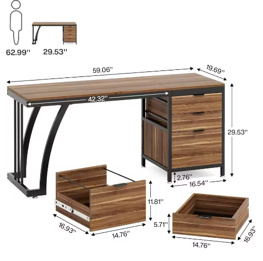 Kaptafel met 3 Lades en Omkeerbaar Ontwerp, Industrieel