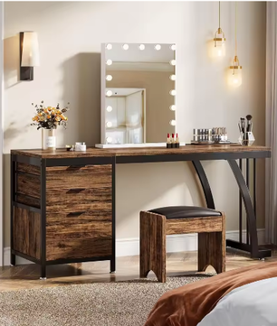 Kaptafel met 3 Lades en Omkeerbaar Ontwerp, Industrieel