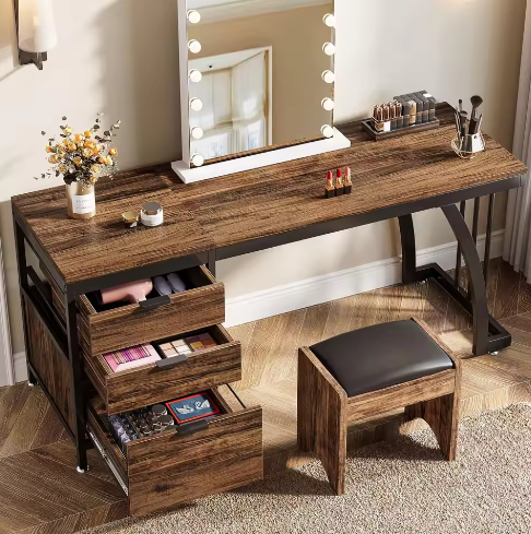 Kaptafel met 3 Lades en Omkeerbaar Ontwerp, Industrieel