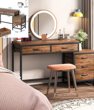 Kaptafel met 3 Lades en Omkeerbaar Ontwerp, Industrieel
