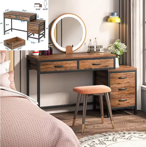 Kaptafel met 3 Lades en Omkeerbaar Ontwerp, Industrieel