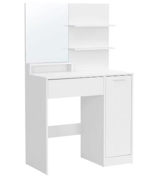 Kaptafel met Spiegel, Opbergvak en 2 Planken – Wit