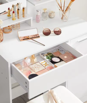 Kaptafel met Spiegel, Opbergvak en 2 Planken – Wit