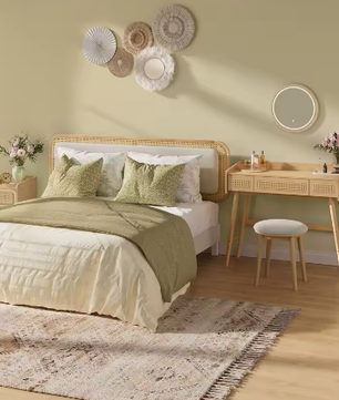 Boho Kaptafel met Verlichte Spiegel en 3 Lades in Rotanlook