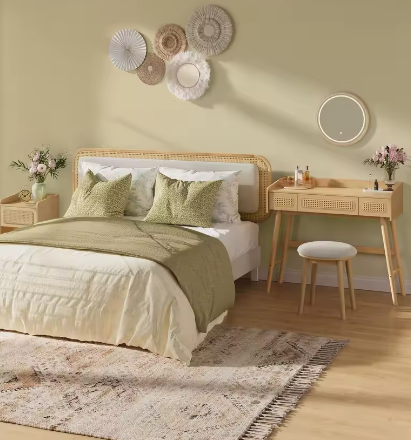 Boho Kaptafel met Verlichte Spiegel en 3 Lades in Rotanlook