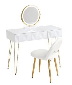 Kaptafel met LED-spiegel en Fluwelen Stoel – 360° Roterende Spiegel, 3 Lades