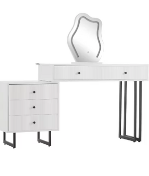 Kaptafel met LED-spiegel en Uitschuifbaar Blad – 5 Lades, 3 Lichtkleuren, 76×100×40 cm
