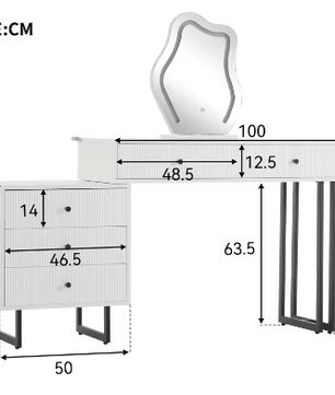 Kaptafel met LED-spiegel en Uitschuifbaar Blad – 5 Lades, 3 Lichtkleuren, 76×100×40 cm