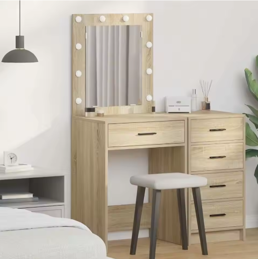 Kaptafel met LED-verlichting en Spiegel – Lade, Modern Design