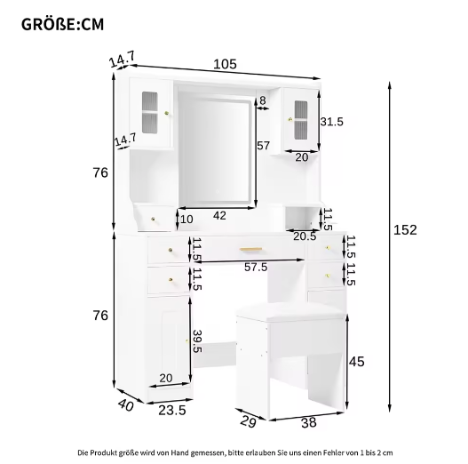 Grote Kaptafel met Verstelbare LED-Verlichting, Spiegel en Stopcontacten