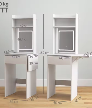 Compacte Kaptafel met LED Spiegel en Opvouwbaar Tafelblad