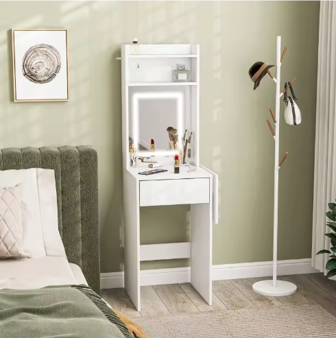 Compacte Kaptafel met LED Spiegel en Opvouwbaar Tafelblad