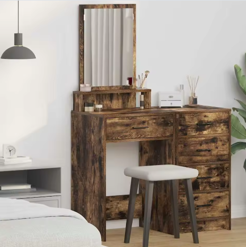 Elegante kaptafel met lades – Gerookt eiken, 50x41x140 cm, slaapkamer make-up tafel