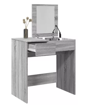 Grijze Sonoma Make-uptafel met Spiegel – Modern Make-up Bureau 73x46,5x120 cm