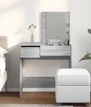 Grijze Sonoma Make-uptafel met Spiegel – Modern Make-up Bureau 73x46,5x120 cm