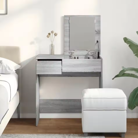 Grijze Sonoma Make-uptafel met Spiegel – Modern Make-up Bureau 73x46,5x120 cm