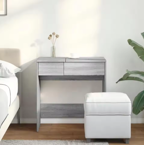 Grijze Sonoma Make-uptafel met Spiegel – Modern Make-up Bureau 73x46,5x120 cm