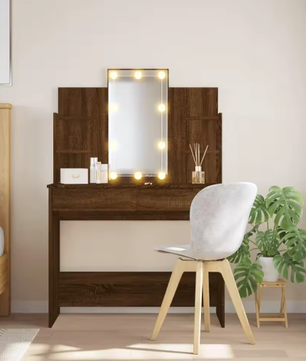 LED Make-up Kaptafel Bruin Eiken – 96x40x142 cm, Modern en Stijlvol