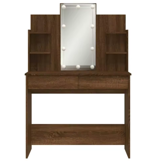 LED Make-up Kaptafel Bruin Eiken – 96x40x142 cm, Modern en Stijlvol