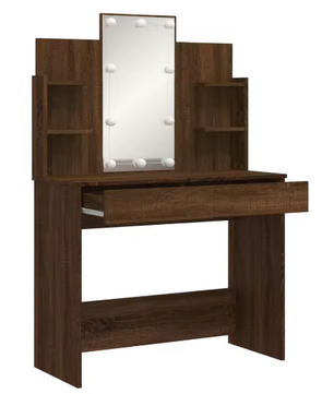 LED Make-up Kaptafel Bruin Eiken – 96x40x142 cm, Modern en Stijlvol