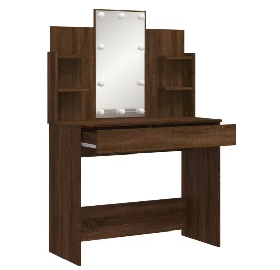 LED Make-up Kaptafel Bruin Eiken – 96x40x142 cm, Modern en Stijlvol