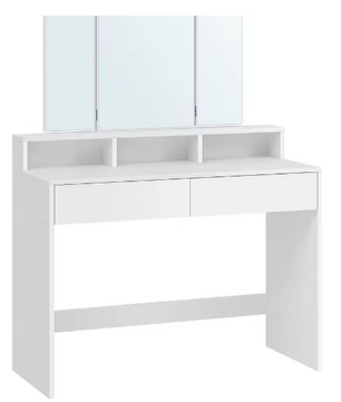 Kaptafel met Inklapbare Spiegel en 2 Laden – Make-up Bureau met 3 Open Vakken