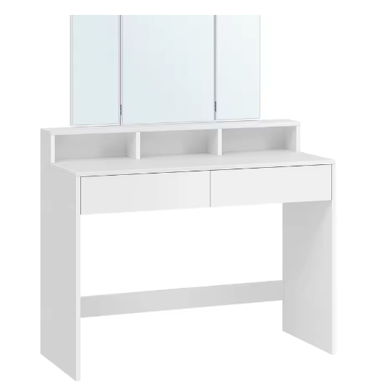 Kaptafel met Inklapbare Spiegel en 2 Laden – Make-up Bureau met 3 Open Vakken