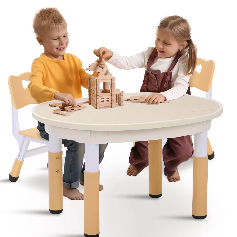 Kindertafel met 2 Stoelen – In Hoogte Verstelbare Tekentafel, Kunststof Zitgroep