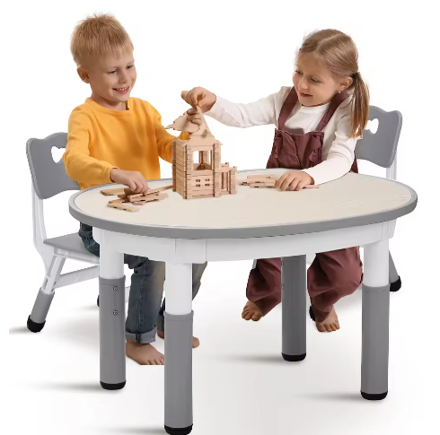 Kindertafel met 2 Stoelen – In Hoogte Verstelbare Tekentafel, Kunststof Zitgroep