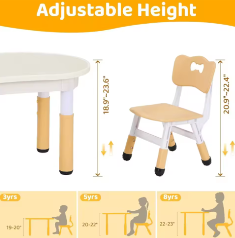 Kindertafel met 2 Stoelen – In Hoogte Verstelbare Tekentafel, Kunststof Zitgroep