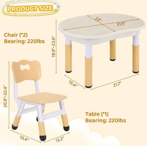 Kindertafel met 2 Stoelen – In Hoogte Verstelbare Tekentafel, Kunststof Zitgroep