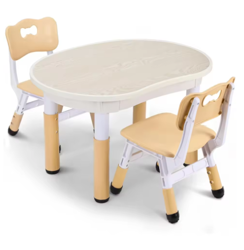 Kindertafel met 2 Stoelen – In Hoogte Verstelbare Tekentafel, Kunststof Zitgroep