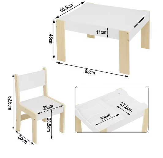 Kindertafel met 2 Stoelen en Opbergruimte – Tekentafel Set