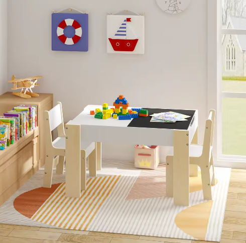 Kindertafel met 2 Stoelen en Opbergruimte – Tekentafel Set