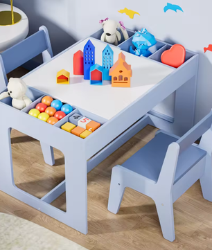 Houten 3-in-1 Kindertafel met 2 Stoelen en Opbergruimte
