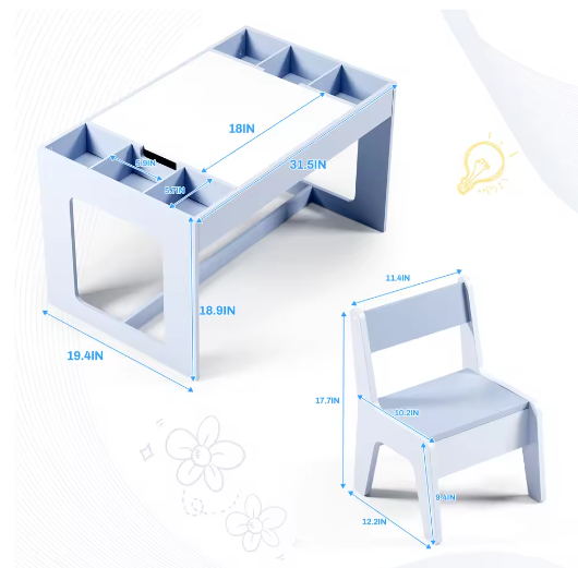 Houten 3-in-1 Kindertafel met 2 Stoelen en Opbergruimte