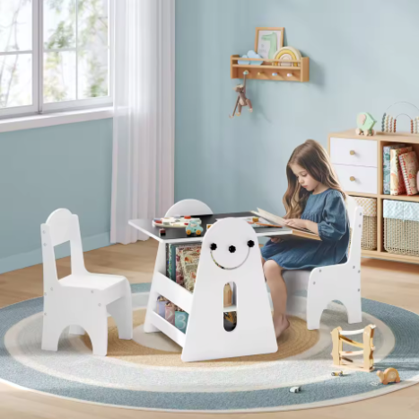 Kindertafel met 2 Stoelen – Multifunctionele Schildertafel met Opbergruimte
