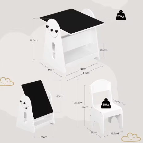 Kindertafel met 2 Stoelen – Multifunctionele Schildertafel met Opbergruimte