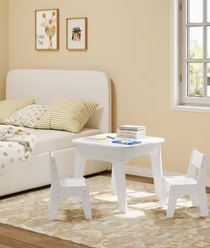 Witte Kindertafel met 2 Stoelen en Opbergruimte – Dubbelzijdig Tafelblad