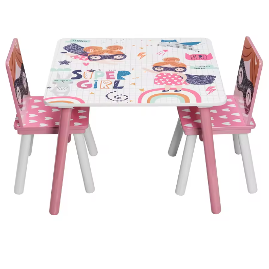 Kindertafel met 2 Stoelen van Hout – Speel- en Leertafel Set