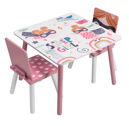 Kindertafel met 2 Stoelen van Hout – Speel- en Leertafel Set