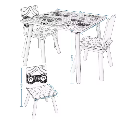 Kindertafel met 2 Stoelen van Hout – Speel- en Leertafel Set