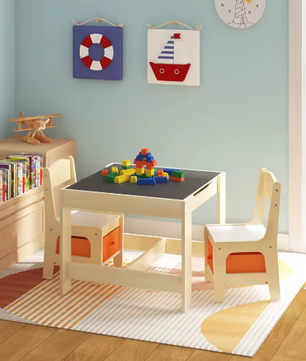 Houten Kindertafel met 2 Stoelen en Opbergruimte – Activiteitenset voor Kleuters