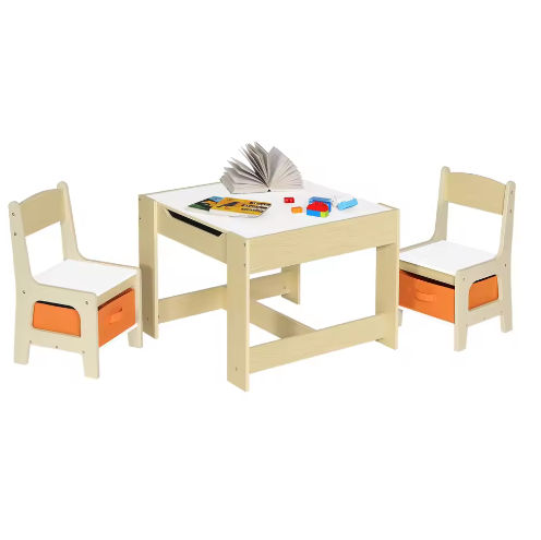 Houten Kindertafel met 2 Stoelen en Opbergruimte – Activiteitenset voor Kleuters