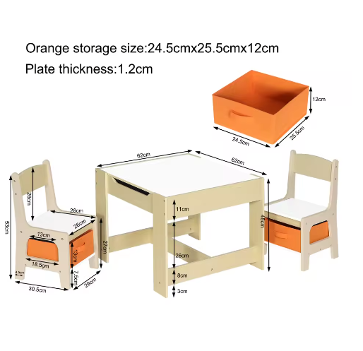 Houten Kindertafel met 2 Stoelen en Opbergruimte – Activiteitenset voor Kleuters