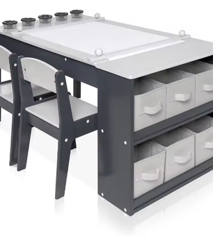 3-in-1 Kinder Kunsttafel met 2 Stoelen – Activiteitentafel met Ezel, Opbergruimte en Papierrol